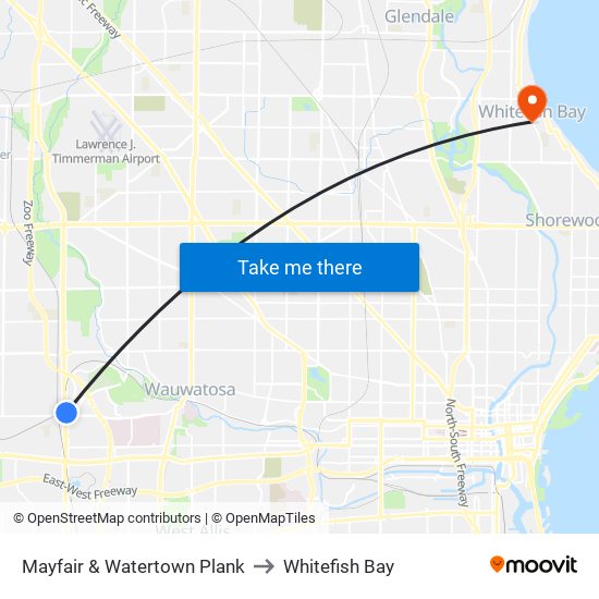 Mayfair & Watertown Plank to Whitefish Bay map