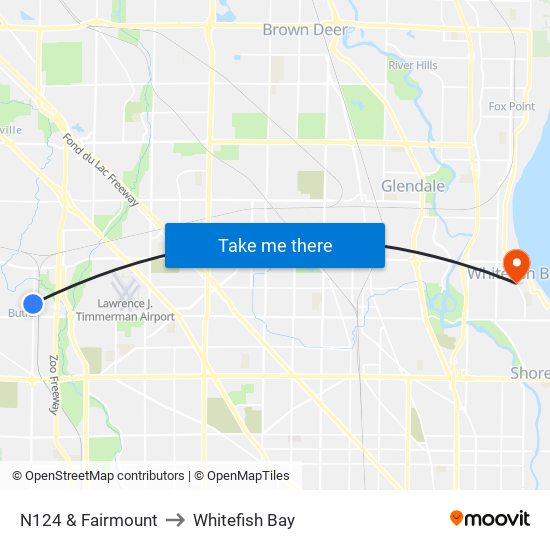 N124 & Fairmount to Whitefish Bay map