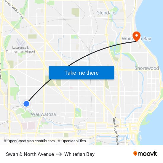 Swan & North Avenue to Whitefish Bay map