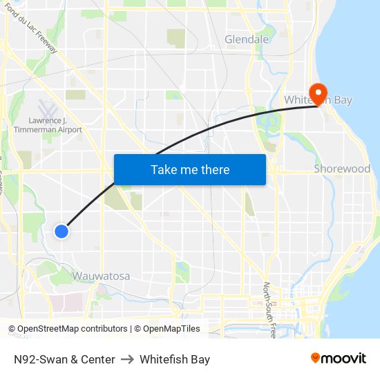 N92-Swan & Center to Whitefish Bay map