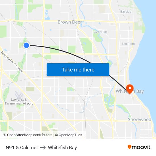 N91 & Calumet to Whitefish Bay map