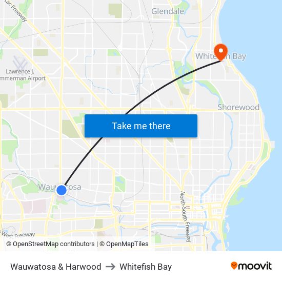 Wauwatosa & Harwood to Whitefish Bay map