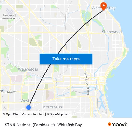 S76 & National (Farside) to Whitefish Bay map