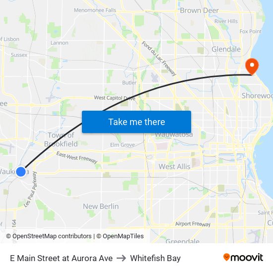 E Main Street at Aurora Ave to Whitefish Bay map