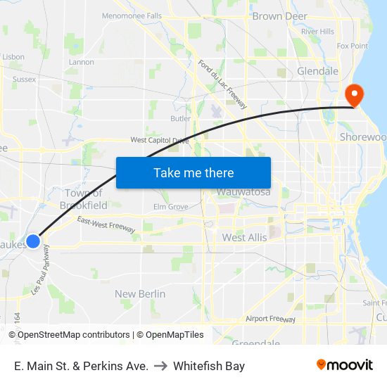 E. Main St. & Perkins Ave. to Whitefish Bay map