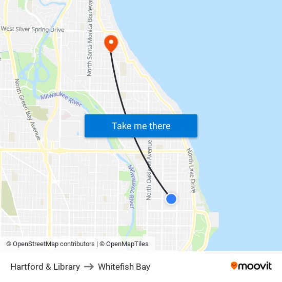 Hartford & Library to Whitefish Bay map