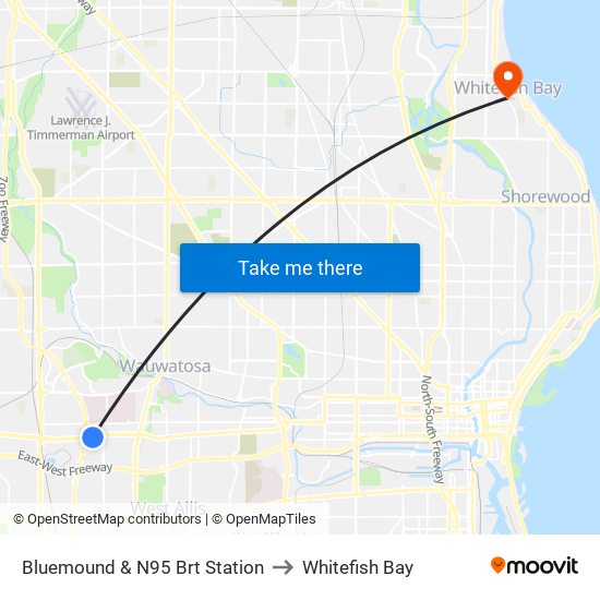 Bluemound & N95 Brt Station to Whitefish Bay map