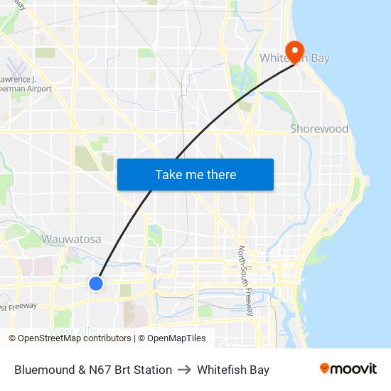 Bluemound & N67 Brt Station to Whitefish Bay map