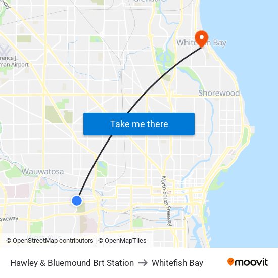 Hawley & Bluemound Brt Station to Whitefish Bay map