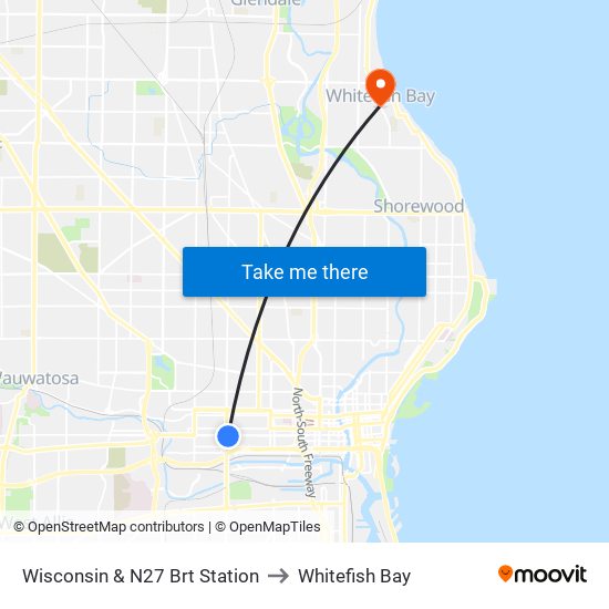 Wisconsin & N27 Brt Station to Whitefish Bay map