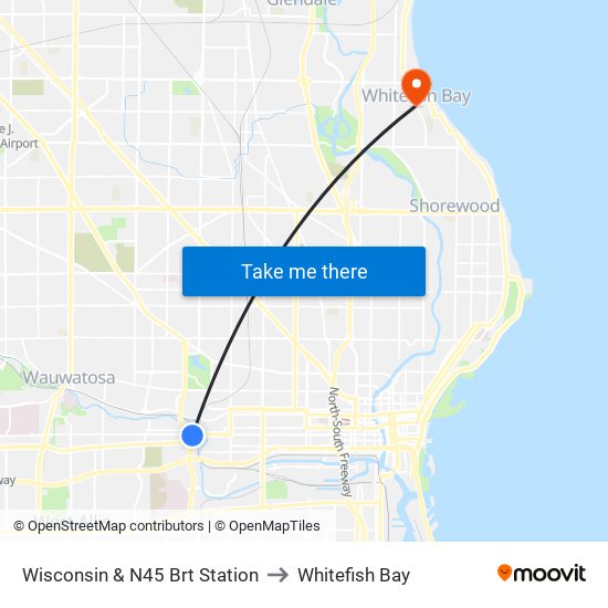 Wisconsin & N45 Brt Station to Whitefish Bay map