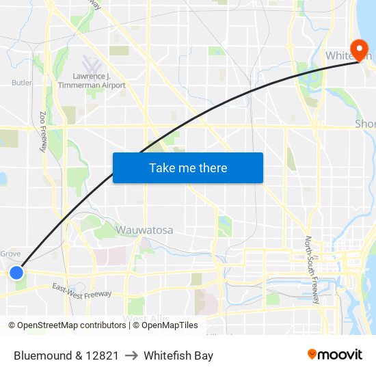 Bluemound & 12821 to Whitefish Bay map