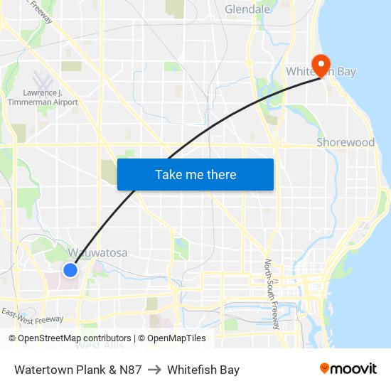 Watertown Plank & N87 to Whitefish Bay map