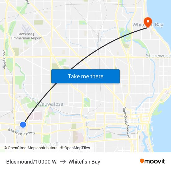 Bluemound/10000 W. to Whitefish Bay map