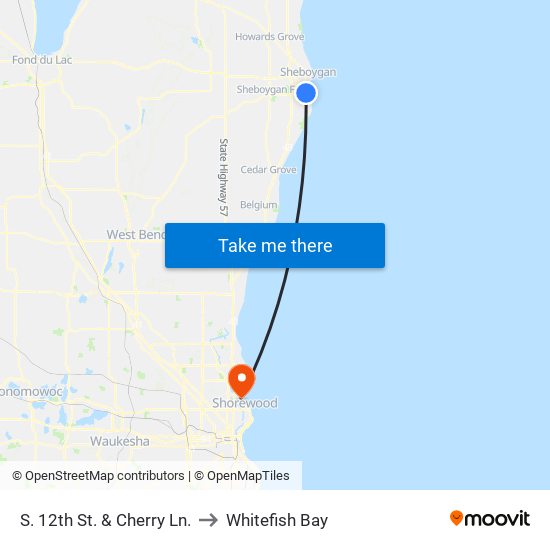 S. 12th St. & Cherry Ln. to Whitefish Bay map