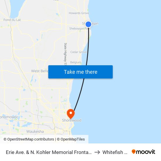 Erie Ave. & N. Kohler Memorial Frontage Rd. to Whitefish Bay map