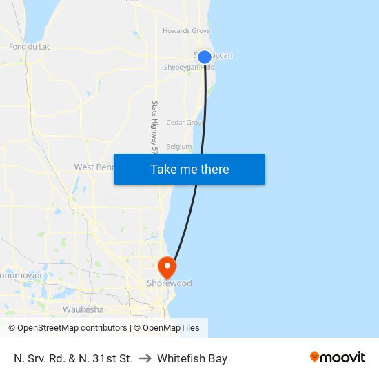 N. Srv. Rd. & N. 31st St. to Whitefish Bay map