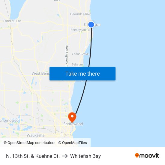 N. 13th St. & Kuehne Ct. to Whitefish Bay map