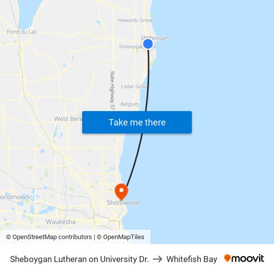 Sheboygan Lutheran on University Dr. to Whitefish Bay map