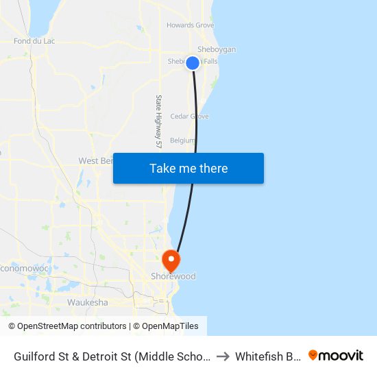 Guilford St & Detroit St (Middle School) to Whitefish Bay map