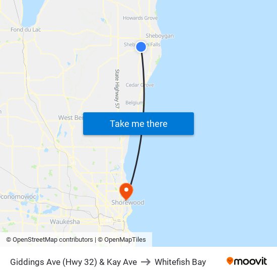 Giddings Ave (Hwy 32) & Kay Ave to Whitefish Bay map