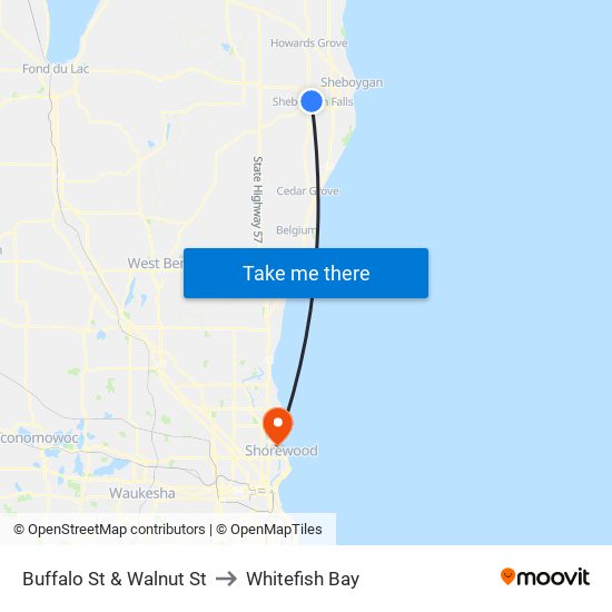 Buffalo St & Walnut St to Whitefish Bay map