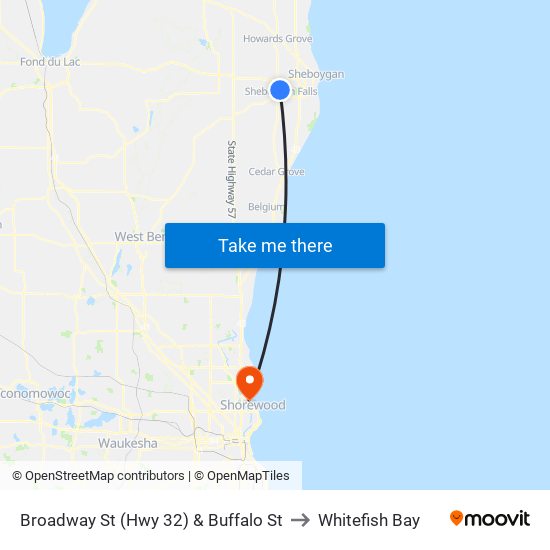 Broadway St (Hwy 32) & Buffalo St to Whitefish Bay map