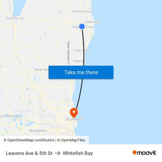 Leavens Ave & 5th St to Whitefish Bay map