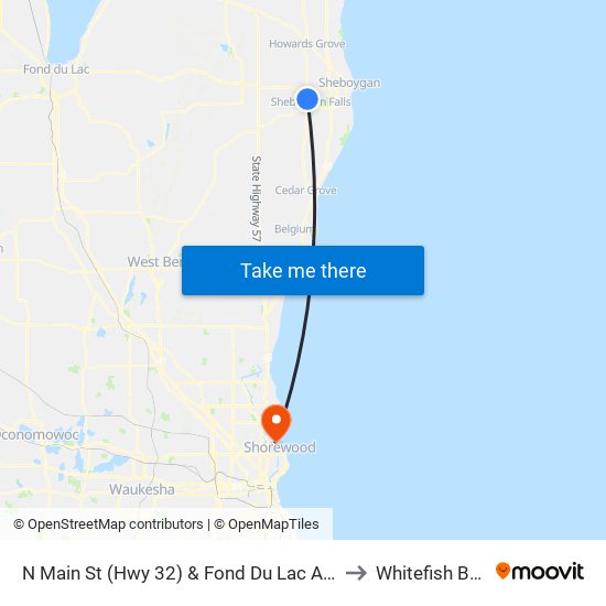 N Main St (Hwy 32) & Fond Du Lac Ave to Whitefish Bay map