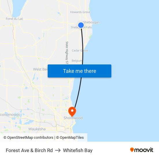 Forest Ave & Birch Rd to Whitefish Bay map