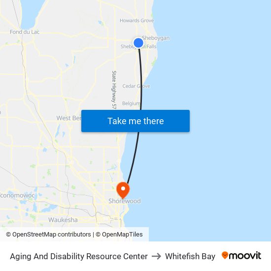 Aging And Disability Resource Center to Whitefish Bay map