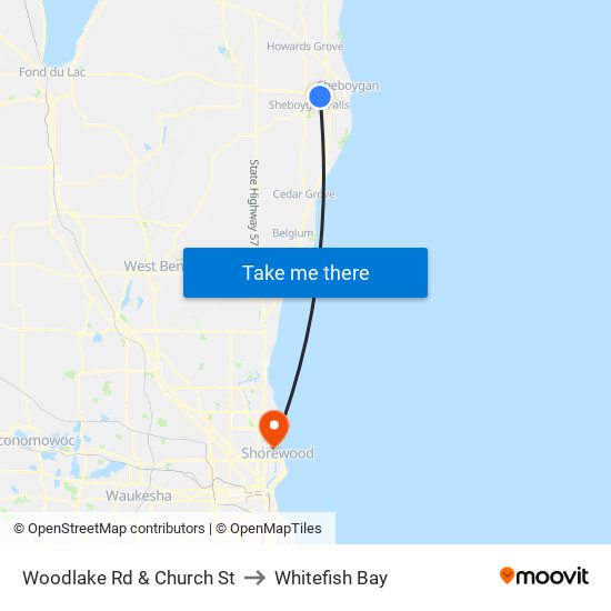 Woodlake Rd & Church St to Whitefish Bay map