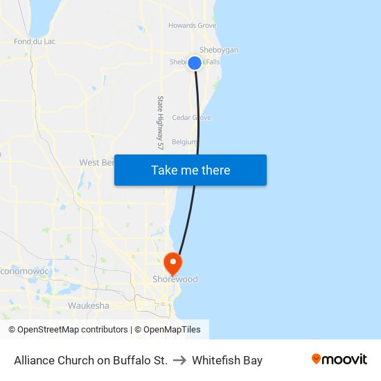 Alliance Church on Buffalo St. to Whitefish Bay map