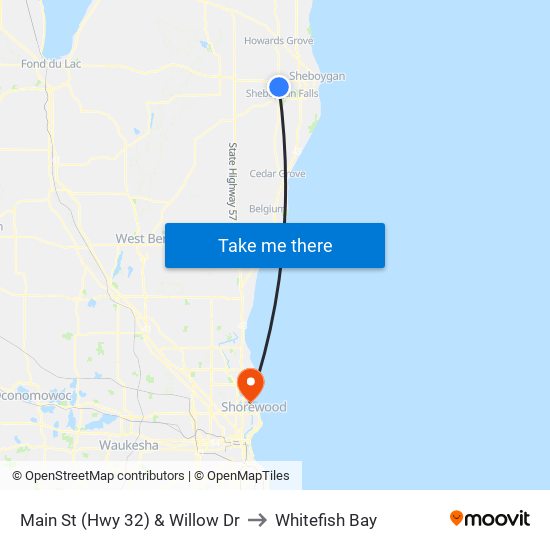 Main St (Hwy 32) & Willow Dr to Whitefish Bay map