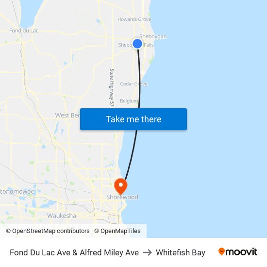 Fond Du Lac Ave & Alfred Miley Ave to Whitefish Bay map