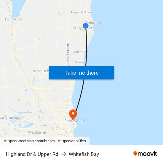 Highland Dr & Upper Rd to Whitefish Bay map