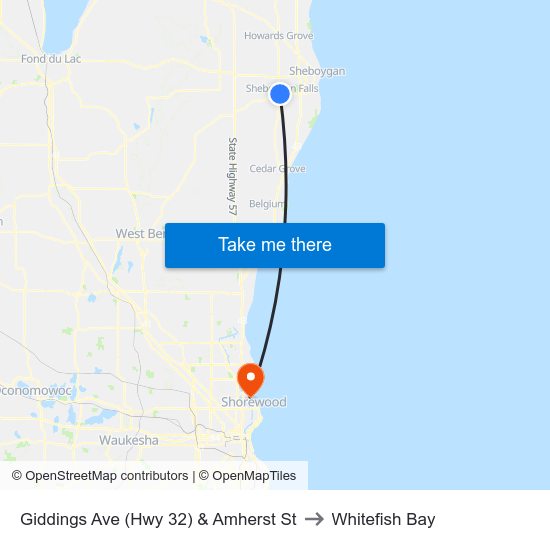 Giddings Ave (Hwy 32) & Amherst St to Whitefish Bay map
