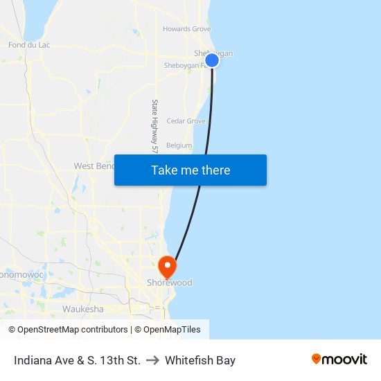 Indiana Ave & S. 13th St. to Whitefish Bay map