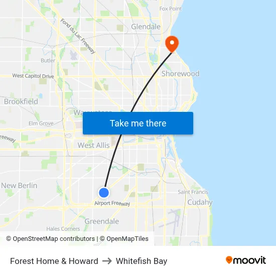 Forest Home & Howard to Whitefish Bay map