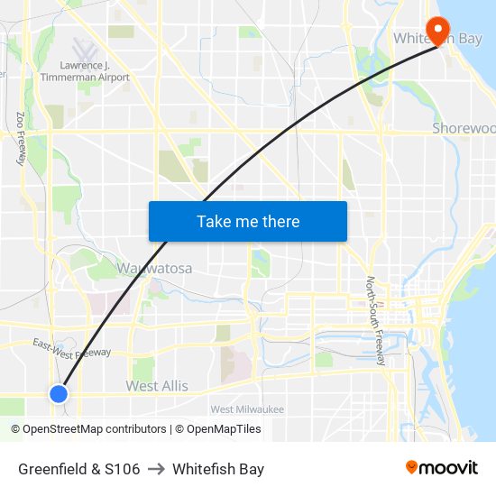 Greenfield & S106 to Whitefish Bay map