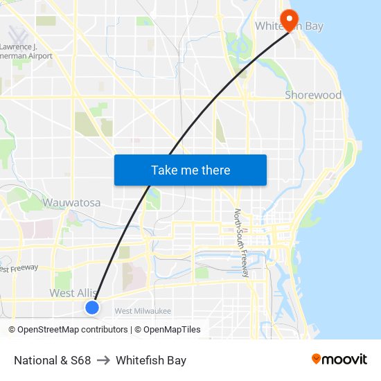 National & S68 to Whitefish Bay map