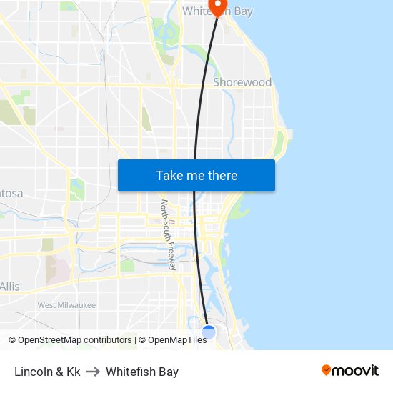 Lincoln & Kk to Whitefish Bay map