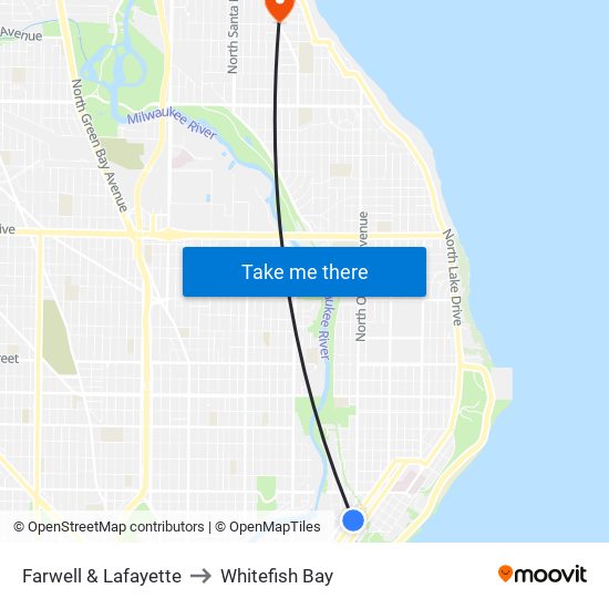 Farwell & Lafayette to Whitefish Bay map