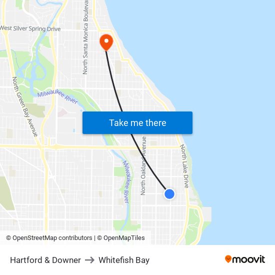 Hartford & Downer to Whitefish Bay map