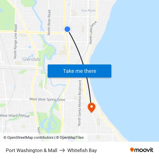 Port Washington & Mall to Whitefish Bay map