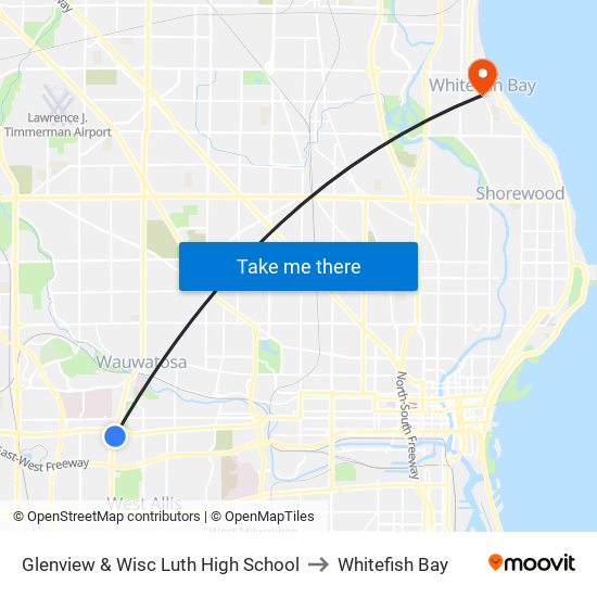 Glenview & Wisc Luth High School to Whitefish Bay map