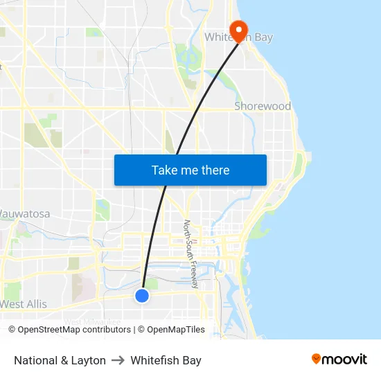 National & Layton to Whitefish Bay map