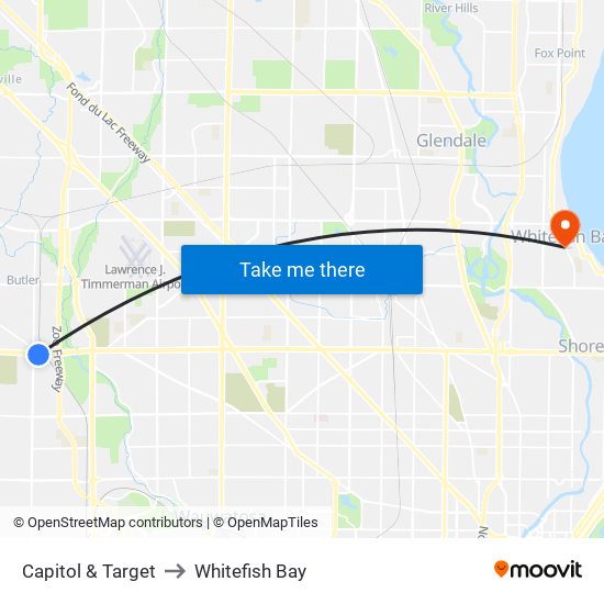 Capitol & Target to Whitefish Bay map