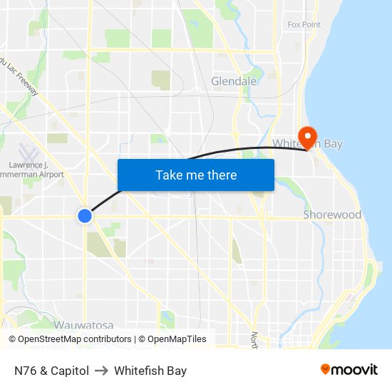 N76 & Capitol to Whitefish Bay map