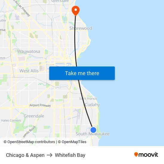 Chicago & Aspen to Whitefish Bay map